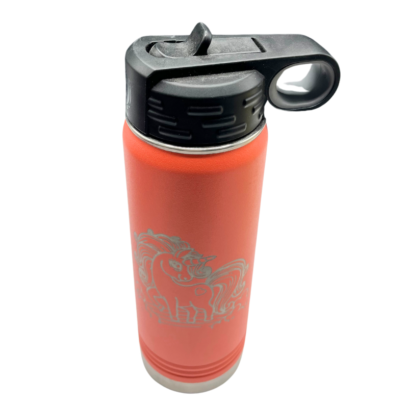 Metal Vacuum Insulated Water Bottle | 20 oz. | Unicorn Design | Bright Coral Color | Straw and Flip Lid Included | Leak and Sweat Proof | Double Insulated Wall | Convenient For All Occasions | Perfect Gift For Unicorn Lovers