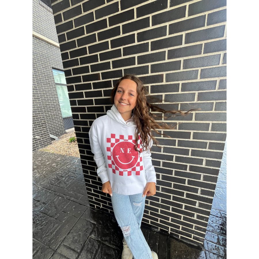 Nebraska Crop Top | NE Smiley Hoodie | Modern & Cute Look | Soft Fabric | Cropped Hoodie For Women | Perfect For Game Day Outfit | Comfortable Fit