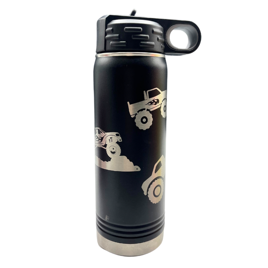 20 oz. Stainless Steel Water Bottle | Monster Truck Design | Black | Boy Gifts | Truck Lover | Made in Alda, NE | RCK Creations & More