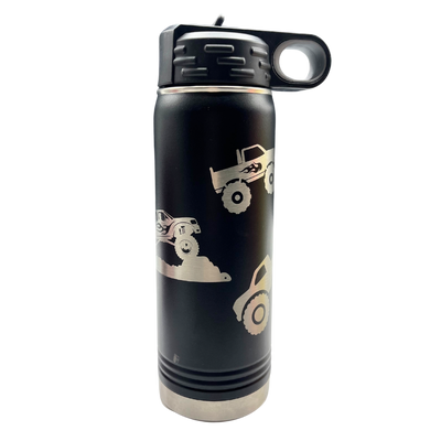 Metal Vacuum Insulated Water Bottle | 20 oz. | Monster Truck Design | Black | Straw and Flip Lid Included | Leak and Sweat Proof | Double Insulated Wall | Convenient For All Occasions | Perfect Gift For Boys And Truck Lovers