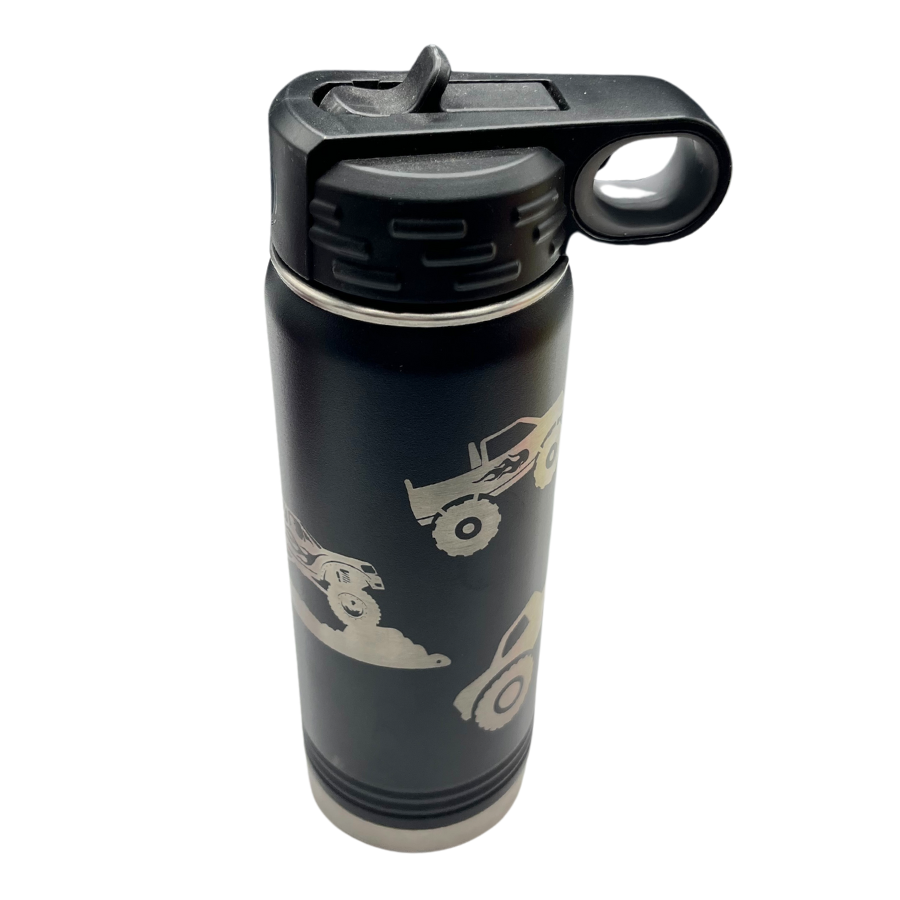 20 oz. Stainless Steel Water Bottle | Monster Truck Design | Black | Boy Gifts | Truck Lover | Made in Alda, NE | RCK Creations & More