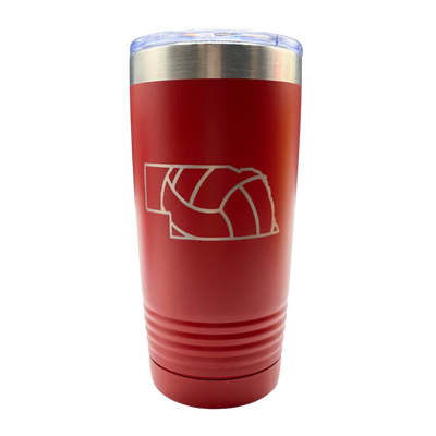 Stainless Steel Vacuum Insulated Tumbler | 20 oz. | Volleyball Design | Red | The Volleyball State | Perfect Gift For Volleyball Lovers | Double Insulated | Fits Perfectly Into Cup Holder | Made With Built To Last Materials | Nebraska