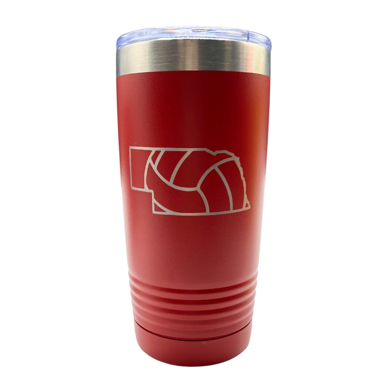 Stainless Steel Vacuum Insulated Tumbler | 20 oz. | Volleyball Design | Red | The Volleyball State | Perfect Gift For Volleyball Lovers | Double Insulated | Fits Perfectly Into Cup Holder | Made With Built To Last Materials | Nebraska