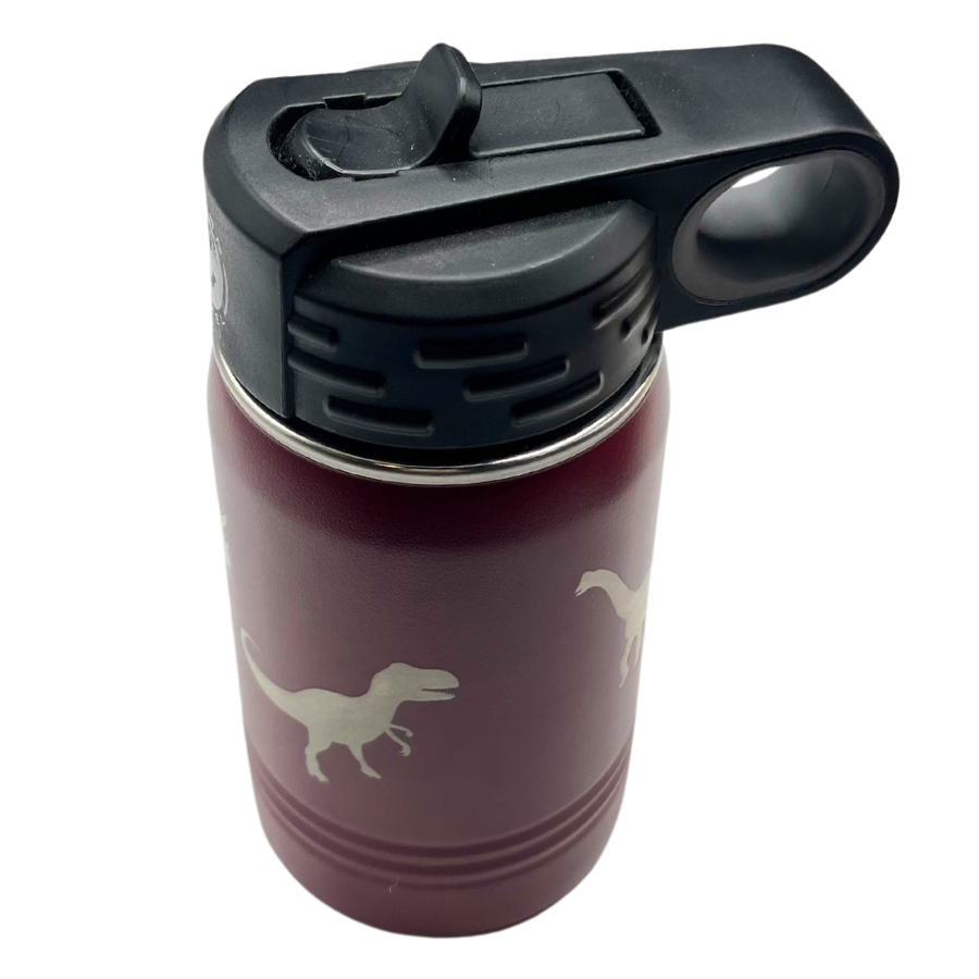 12 oz. Stainless Steel Water Bottle | 12 oz. | Dinosaur Design | Maroon | Made in Alda, NE | RCK Creations & More