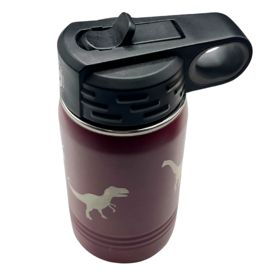 12 oz. Stainless Steel Water Bottle | 12 oz. | Dinosaur Design | Maroon | Made in Alda, NE | RCK Creations & More