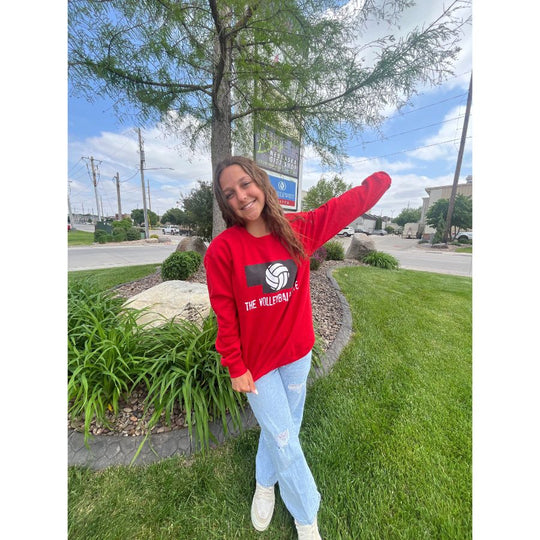 Nebraska Volleyball Crew Neck | The Volleyball State | Red | Perfect for Volleyball Fans | Perfect For Volleyball Lovers | Cute, Sporty Crew Neck