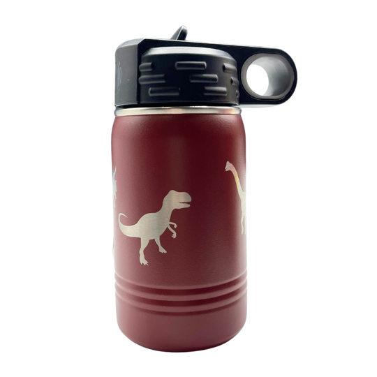 12 oz. Stainless Steel Water Bottle | 12 oz. | Dinosaur Design | Maroon | Made in Alda, NE | RCK Creations & More