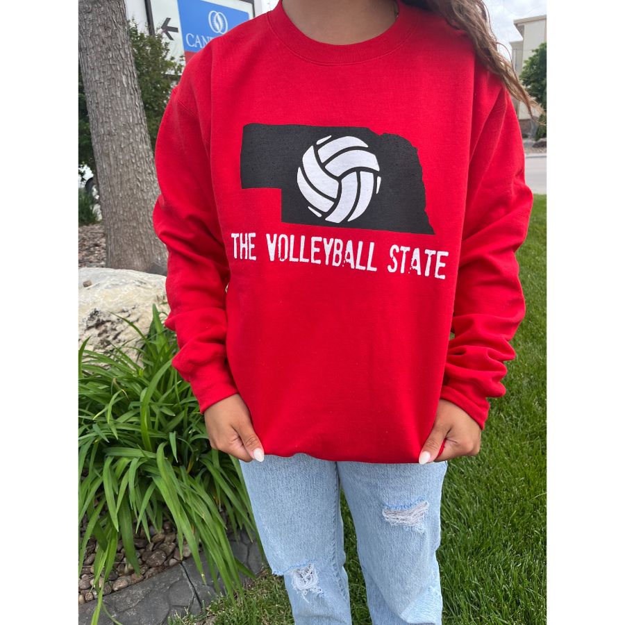 Nebraska Volleyball Crew Neck | The Volleyball State | Red | Perfect for Volleyball Fans | Perfect For Volleyball Lovers | Cute, Sporty Crew Neck