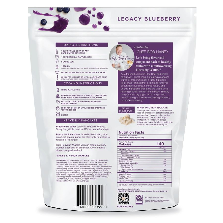 Back of Blueberry Heavenly Waffles Mix Bag