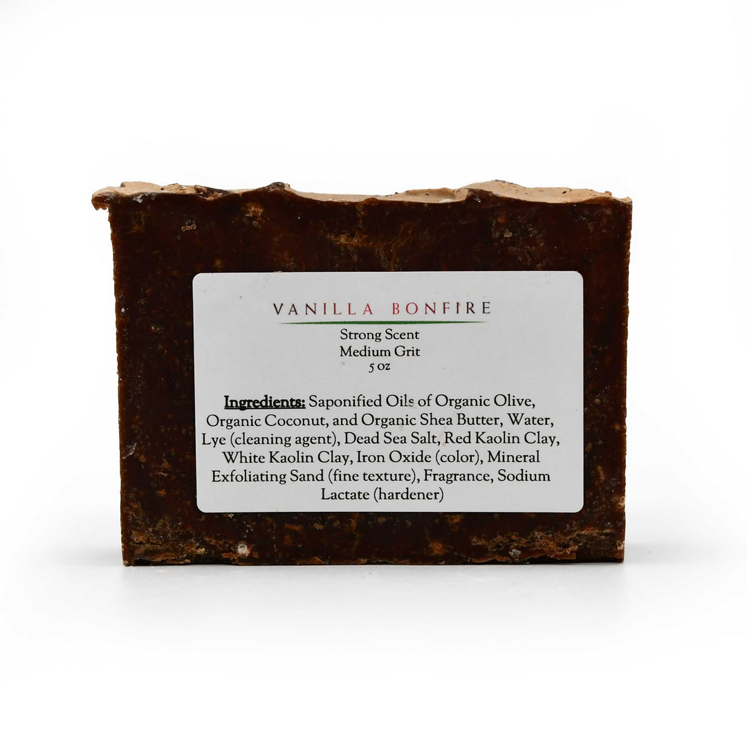 Bar of soap with a label on a white background