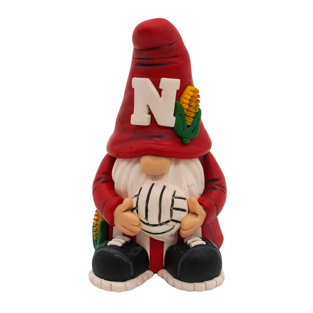 Gnome volleyball figurine with red hat and 'N' logo on a white background