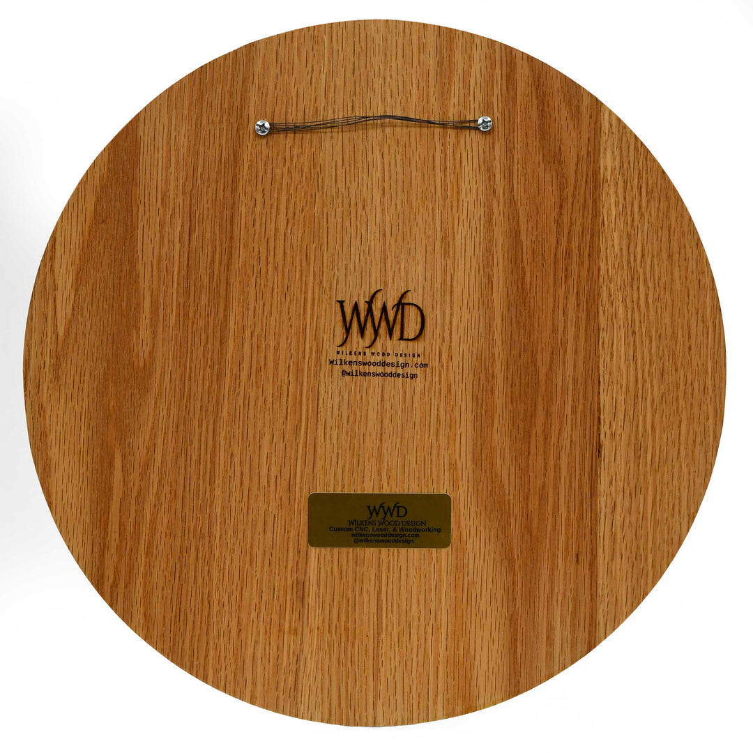 Wooden round product with 'WWB' branding on a white background