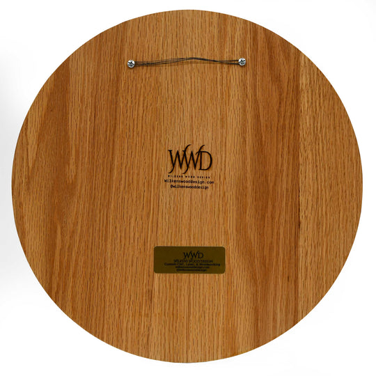 Wooden round product with 'WWB' branding on a white background