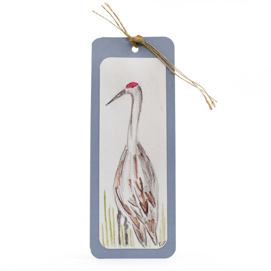 Bookmark with a crane illustration on a white background