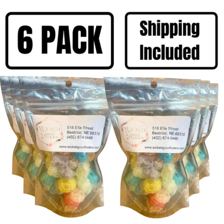 Freeze Dried Gummy Bears | Sweet Treat | 1 oz. Bag | Fruity Outer Shell With Crisp Inside | Mess-Free | 6 Pack | Shipping Included