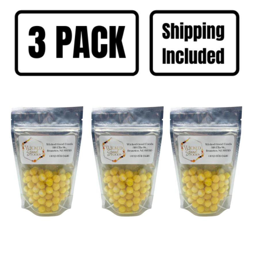 A three pack of Lemon Head Bites on a white background