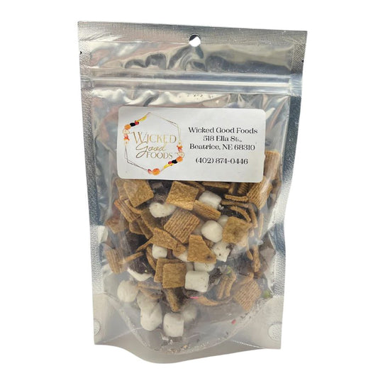 A bag of freeze dried S'more Trail Mix on a white background