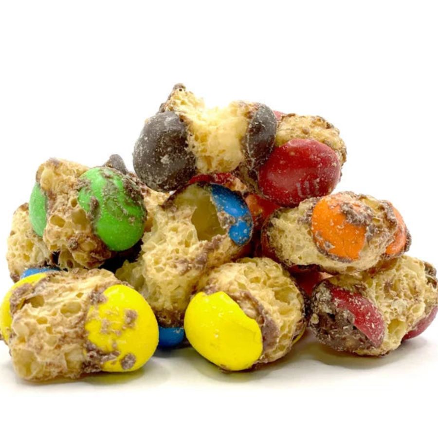 A pile of Caramel Crunchers on a white background
