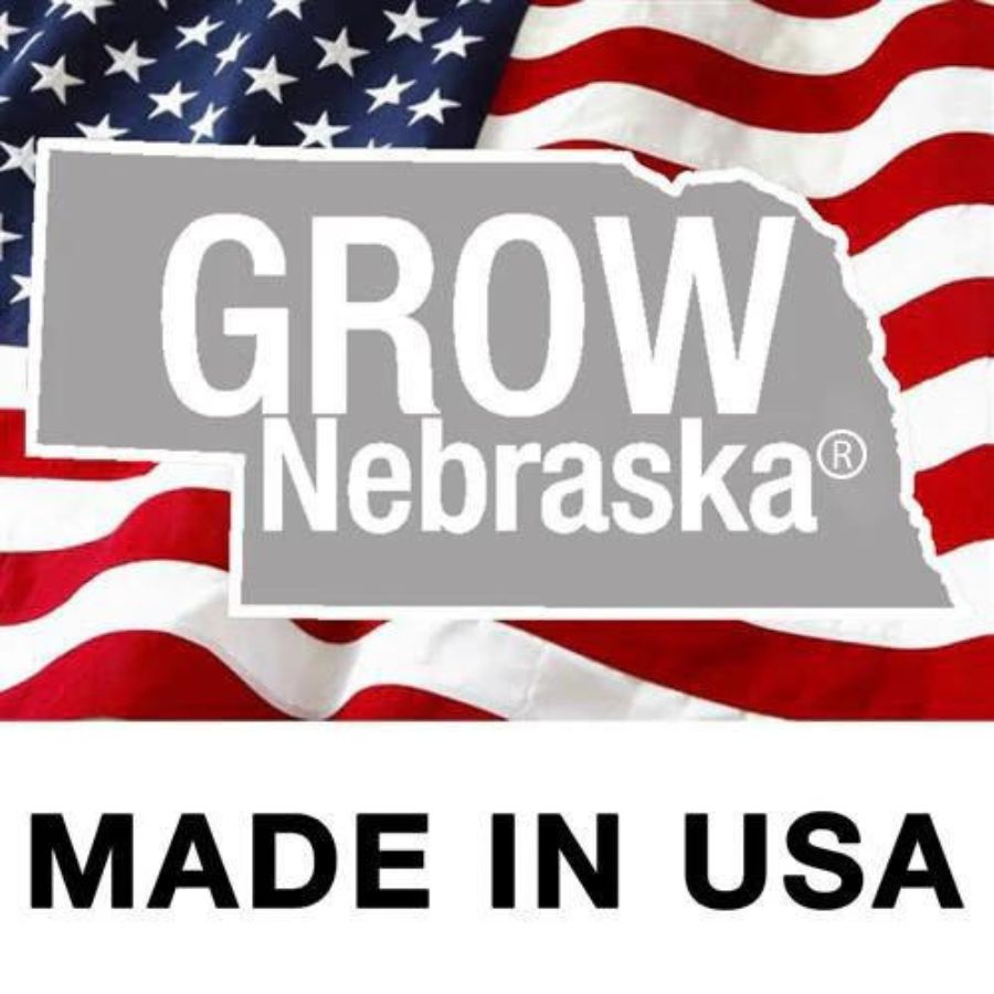 GROW Nebraska Made In USA Logo On American Flag Background