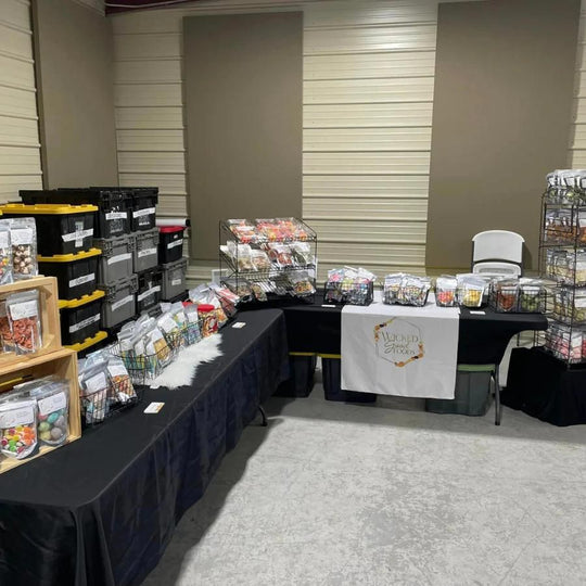 Wicked Good Foods: a variety of freeze dried snacks  on tables at the fair