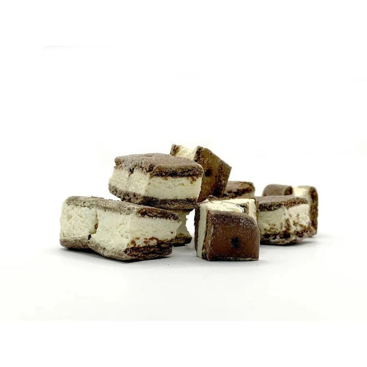 A pile of Ice Cream Sandwich Bites on a white background