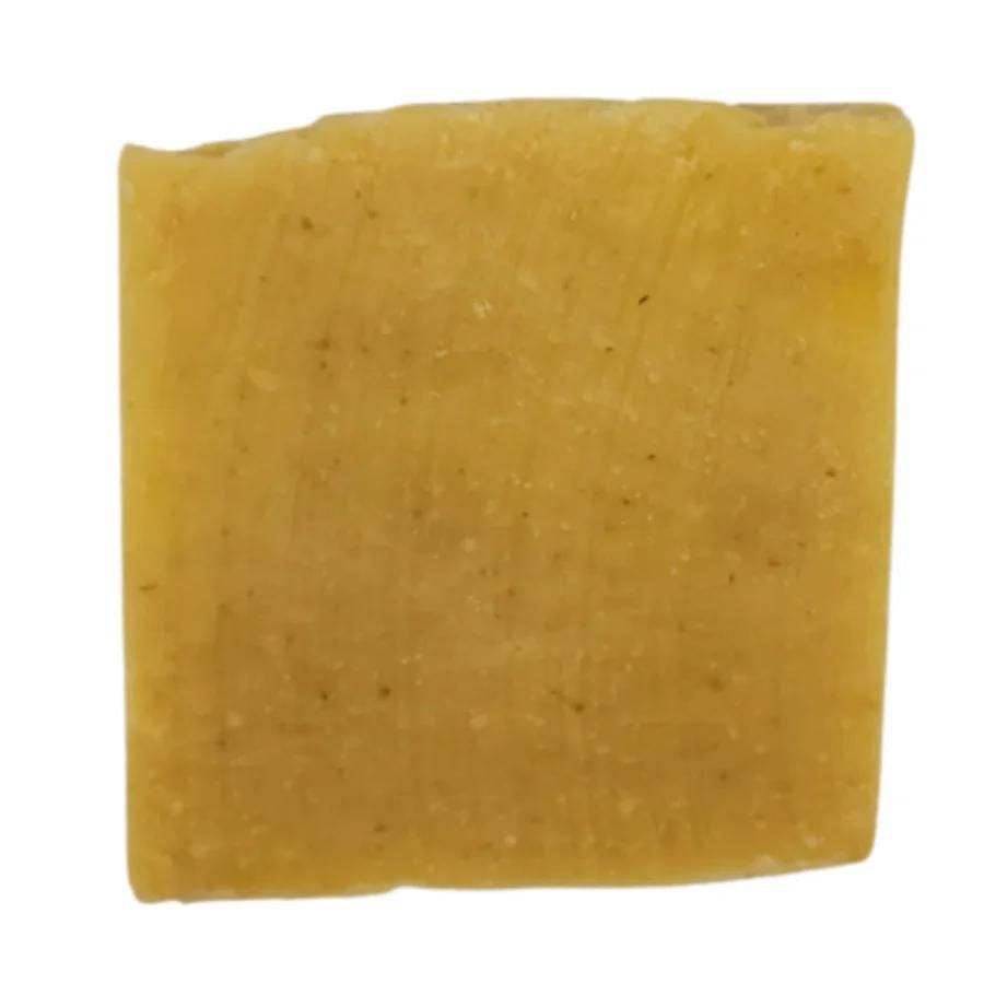 The back of Wild Ass Soap Co: Hay Honey Soap on a white background