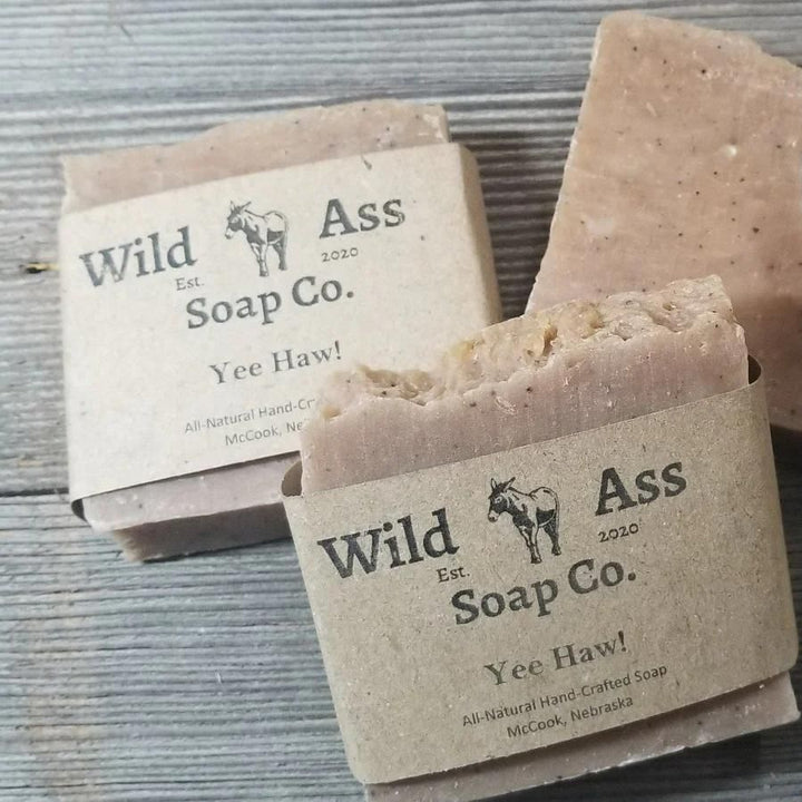 Wild Ass Soap Co: Yee Haw Soap on a wooden table