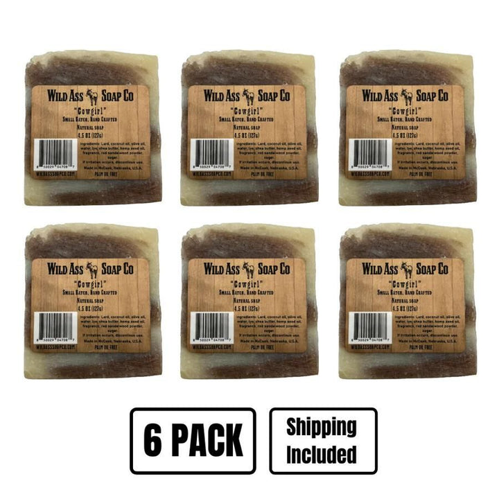 A six pack of Wild Ass Soap Co: Cowgirl Soap on a white background