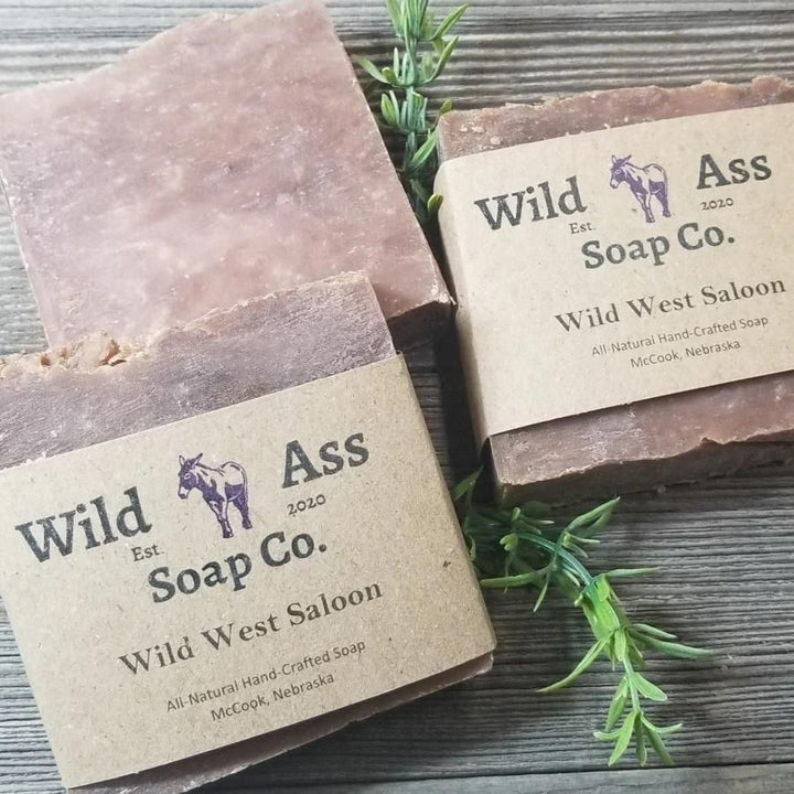 Wild Ass Soap Co: Wild West Saloon Soap on a wooden table