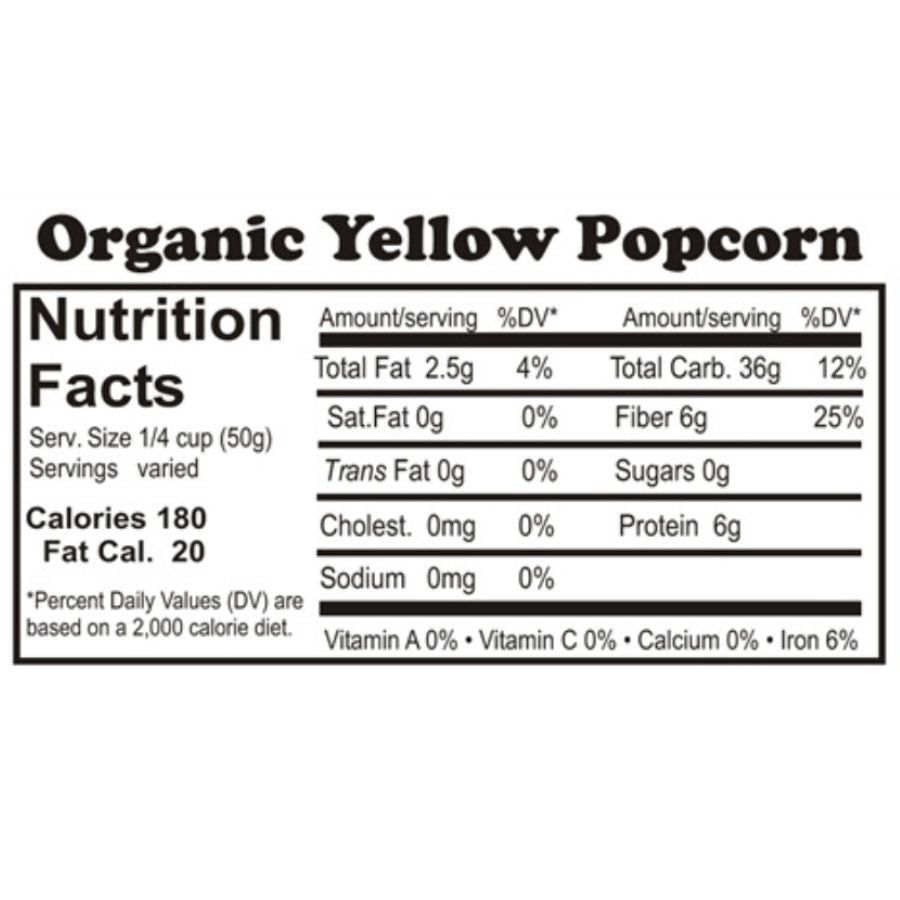 Nutrition Label For Organic Yellow Popcorn