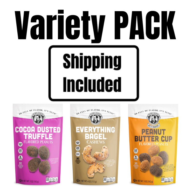 Healthy Nuts Variety Pack | Cocoa Dusted Truffle Peanuts, Everything Bagel Cashews, & Peanut Butter Cup Peanuts | Delicious Sweet &