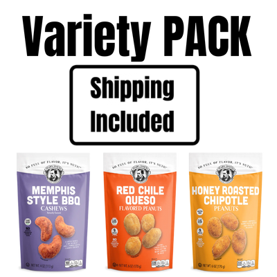 Savory Nut Snack Pack Bundle | Honey Roasted Chipotle Peanuts, Red Chili Queso Peanuts, Memphis Style BBQ Cashews | Healthy Nuts | Rich Source Of Protein | Shipping Included