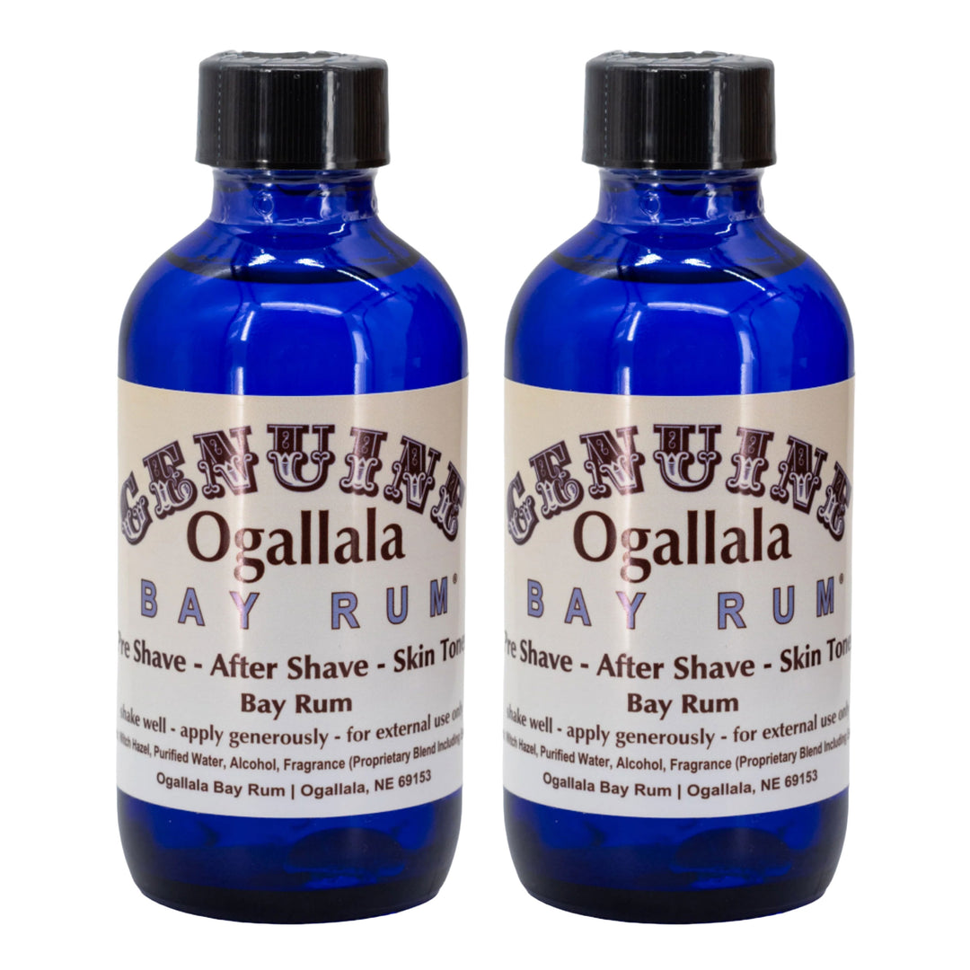 Two bottles of Ogallala Bay Rum on a white background