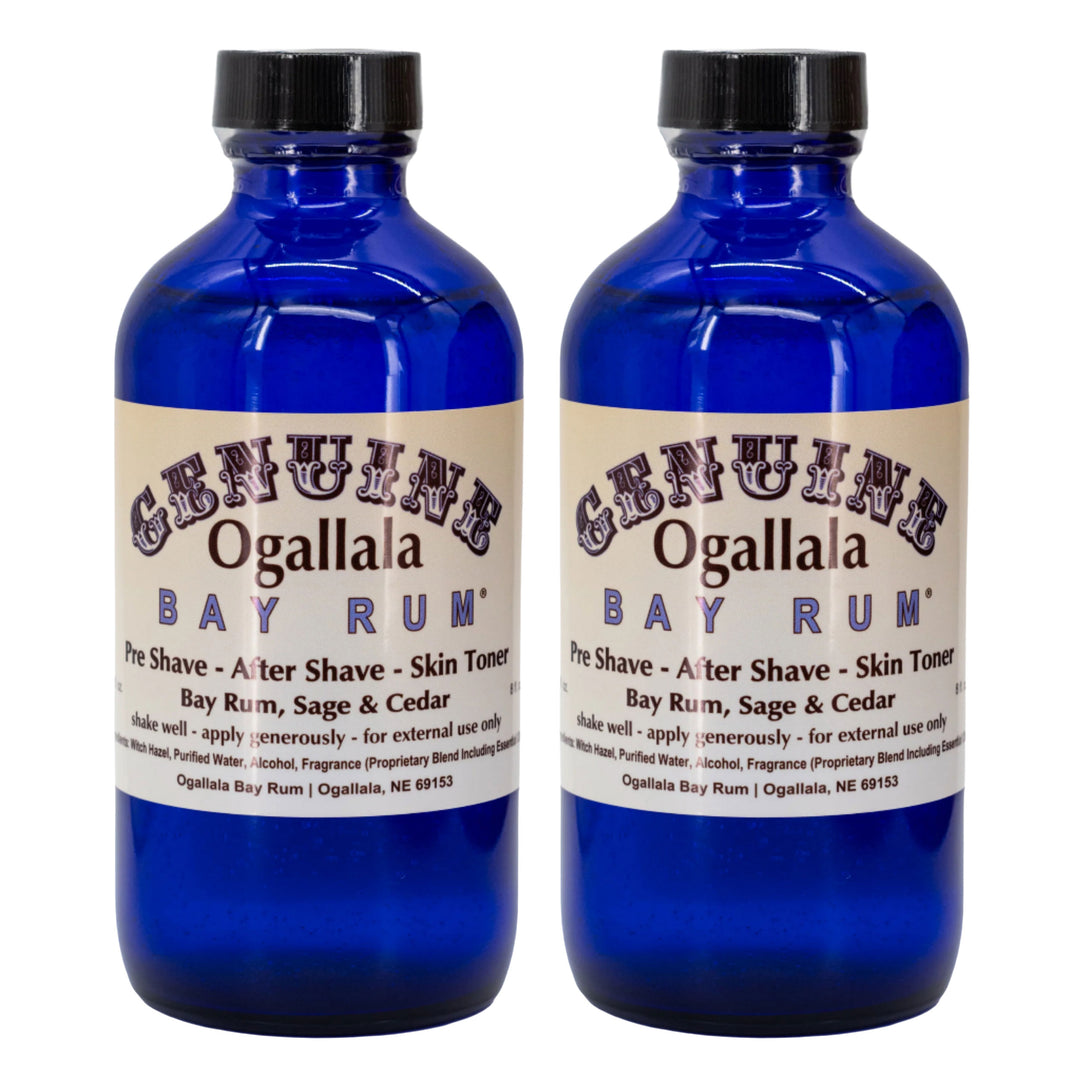 Two bottles of Ogallala Bay Rum on a white background