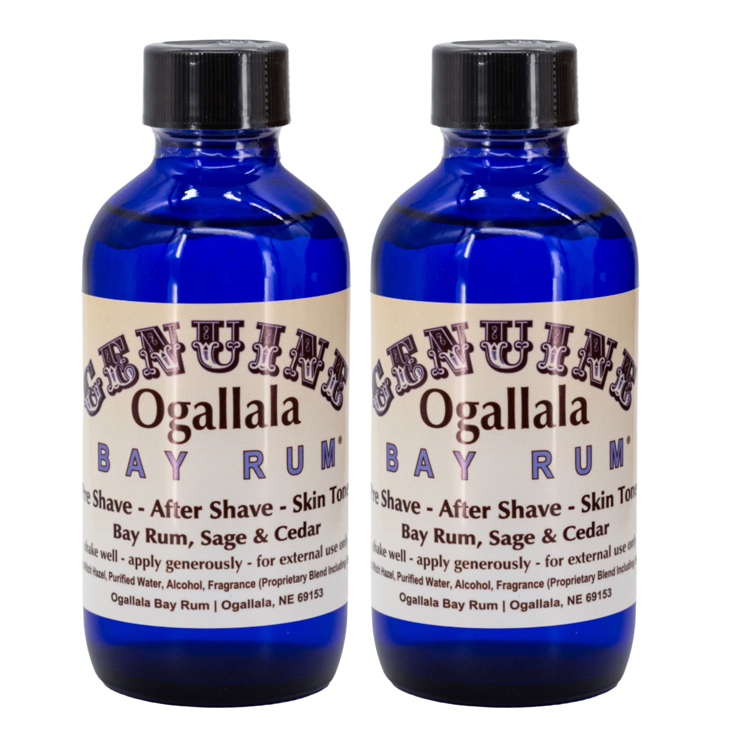 Two bottles of Ogallala Bay Rum on a white background