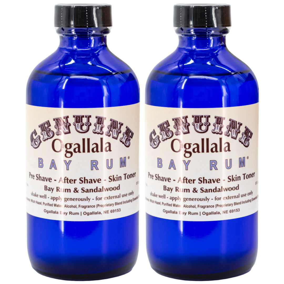 Two bottles of Ogallala Bay Rum on a white background