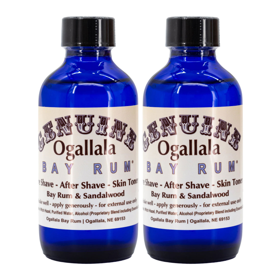 Two bottles of Ogallala Bay Rum on a white background