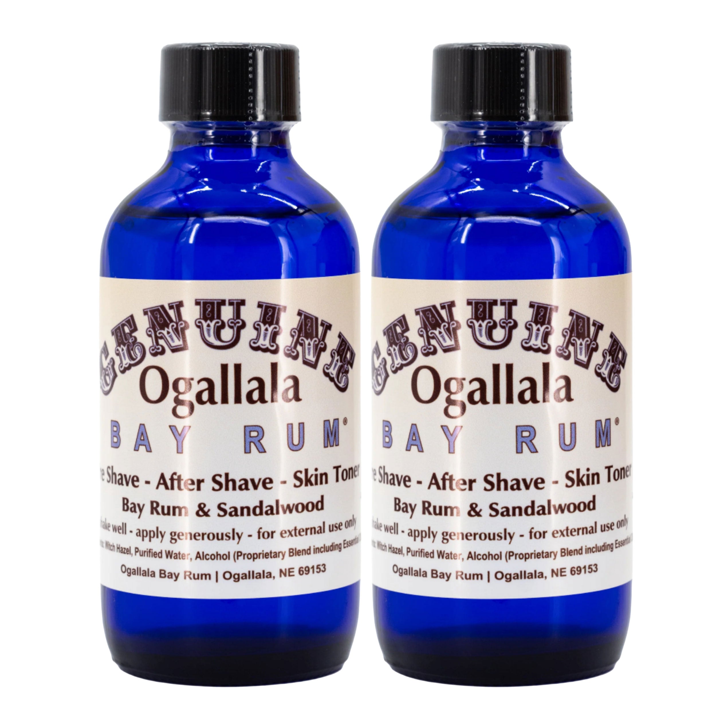 Two bottles of Ogallala Bay Rum on a white background