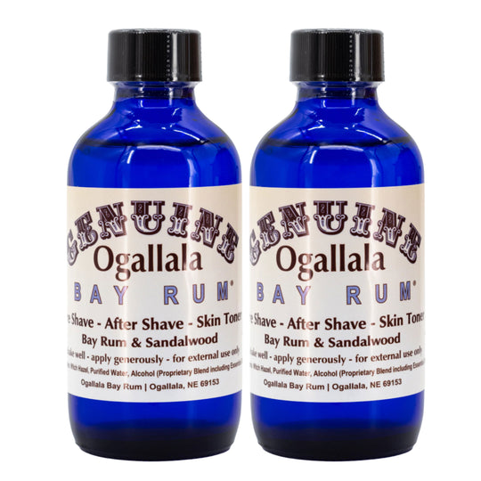 Two bottles of Ogallala Bay Rum on a white background