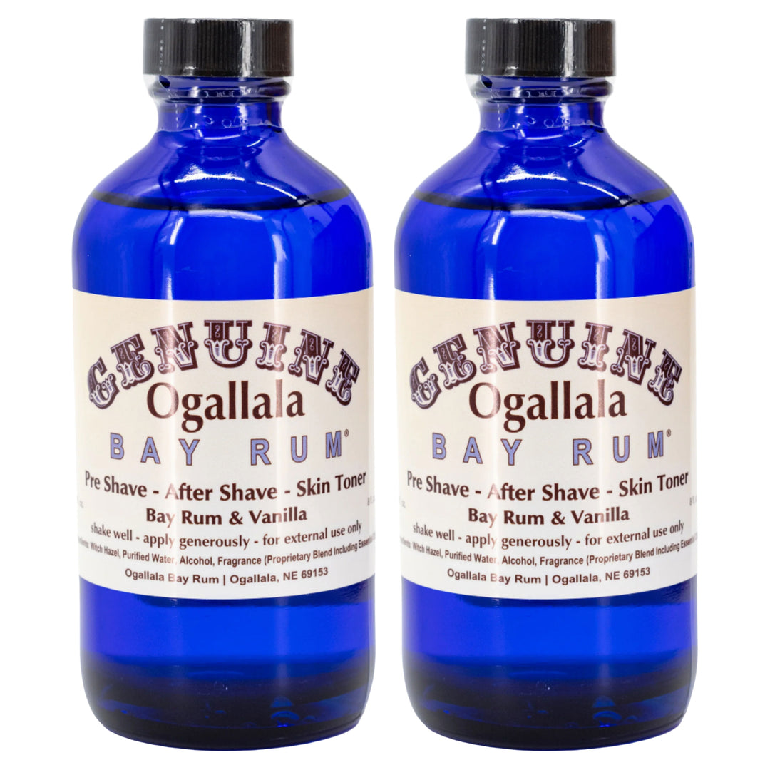 Two bottles of Ogallala Bay Rum on a white background