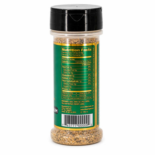 Spice jar with nutrition facts label on a white background