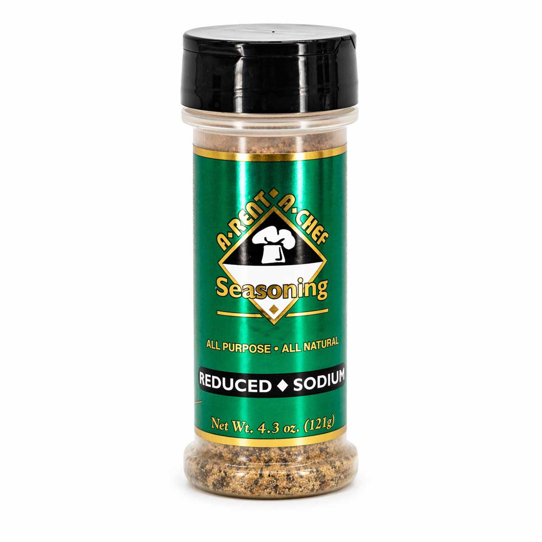Seasoning container with green label on a white background