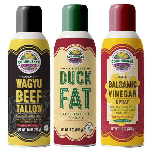 Cornhusker Kitchen Spray Bundle | Duck Fat, Beef Tallow & Balsamic Vinegar | Cornhusker Kitchen