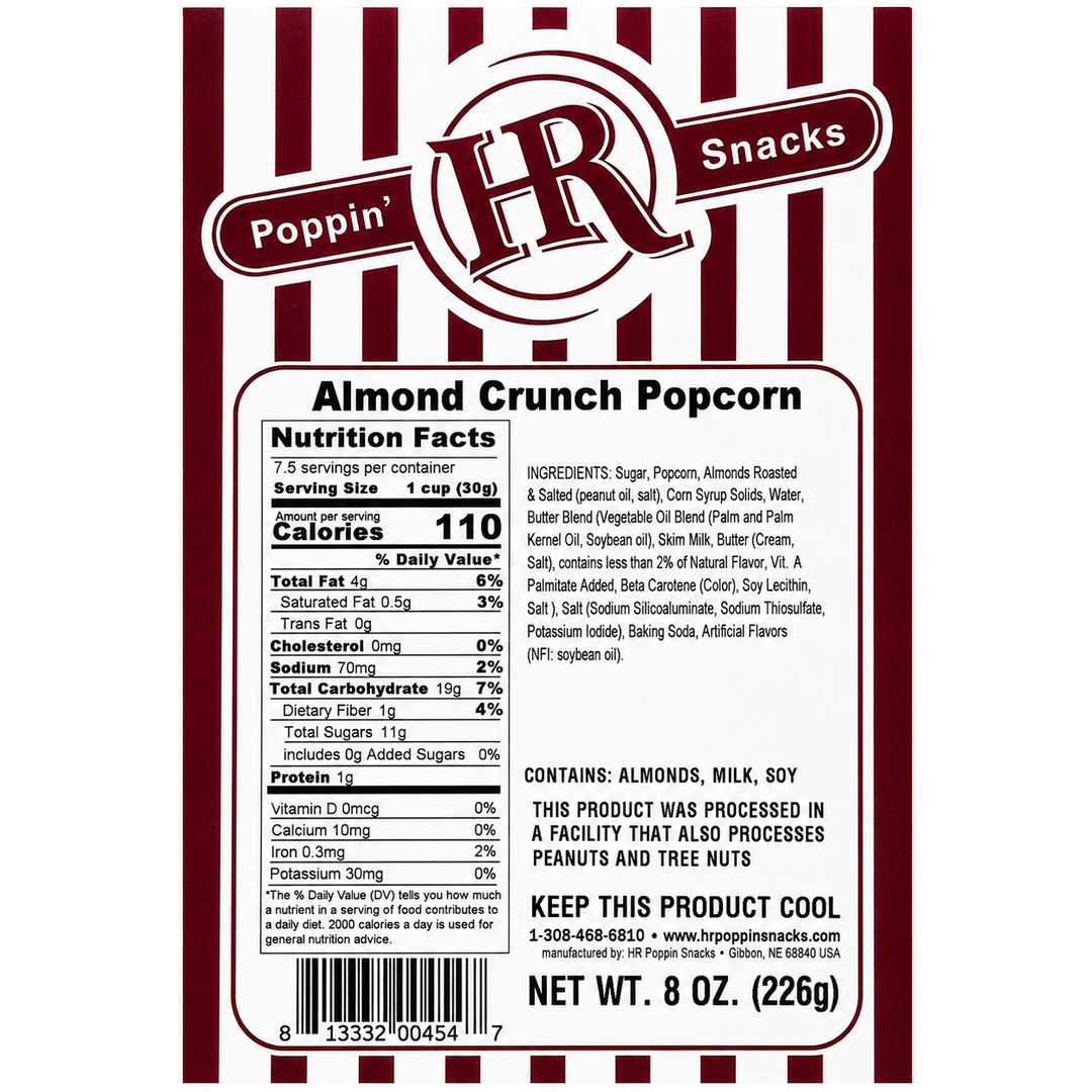 Almond Crunch Popcorn Nutritional Panel