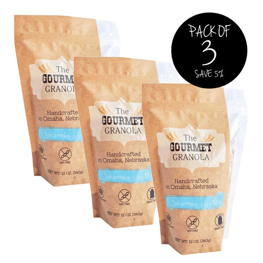 Cinnamon Vanilla Granola | Pack of 3 | 12 oz. Bag | Gluten, Dairy, & Soy Free | Healthy, Sweet Crunch | Made in Omaha, NE | The Gourmet Granola