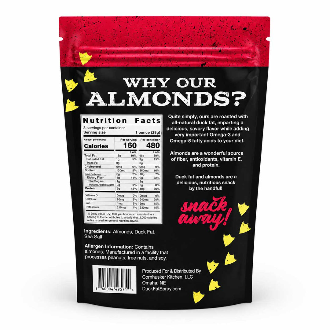 Duck Fat & Sea Salt Roasted Almonds | Pack of 2 | 3 oz | Cornhusker Kitchen