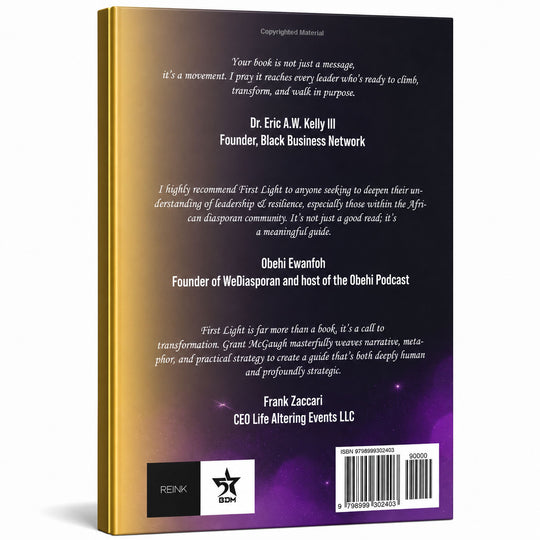 Book back cover with text and a barcode on a gradient background