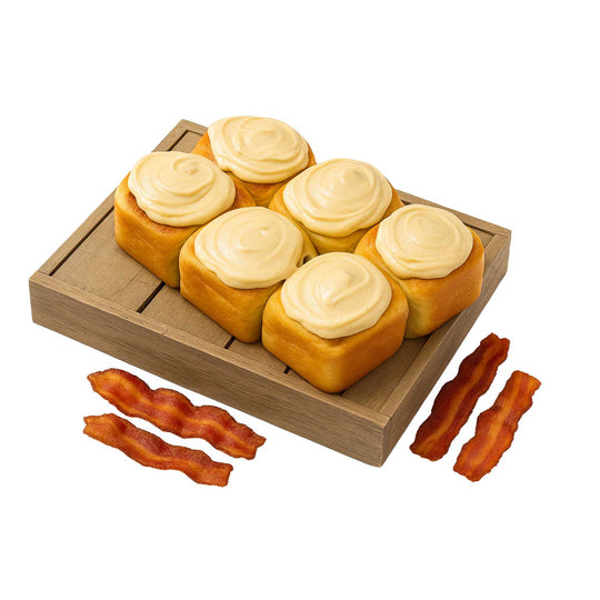 Precooked Frosted Bacon Cinnamon Rolls | 6 Rolls | Stacy Lynn's Baking Company