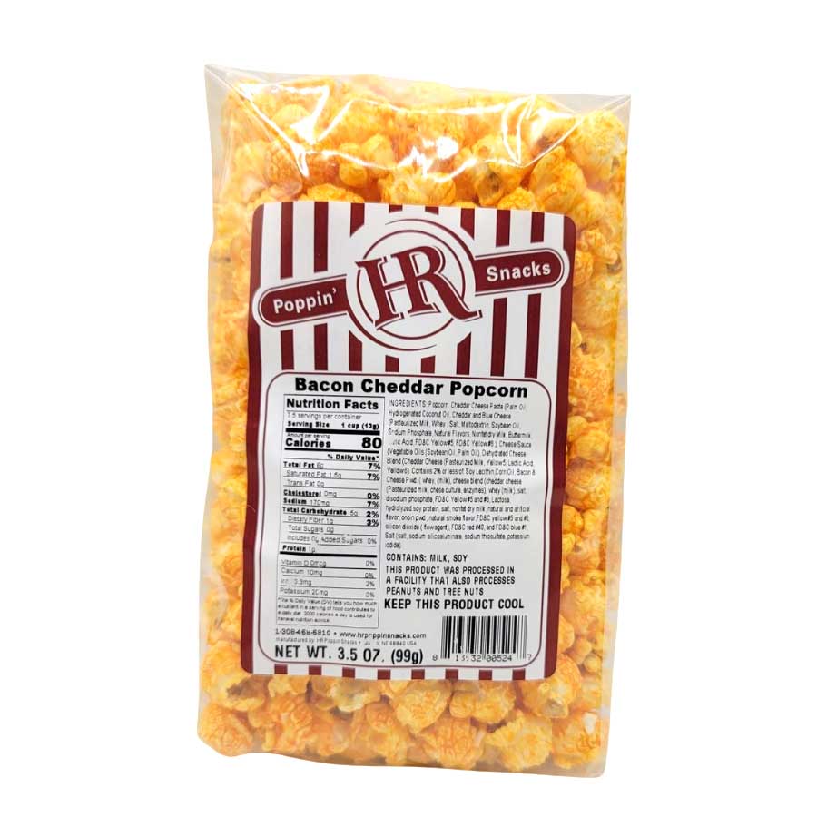 Bacon Cheddar Popcorn | 3.5 oz. | Pack of 3 | Sizzlin' Bacon & Cheese Popcorn | Made in Gibbon, NE | HR Poppin' Snacks