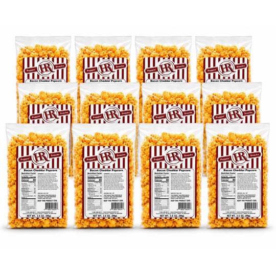 12 bags of BR Branding Gourmet Butter Popcorn arranged in a 4x4 grid on a white background.